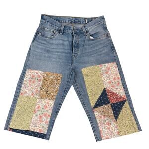 Levis 501 Big E Vintage Jean Shorts 150th Anniv Size 30 Quilt Upcycle Button Fly